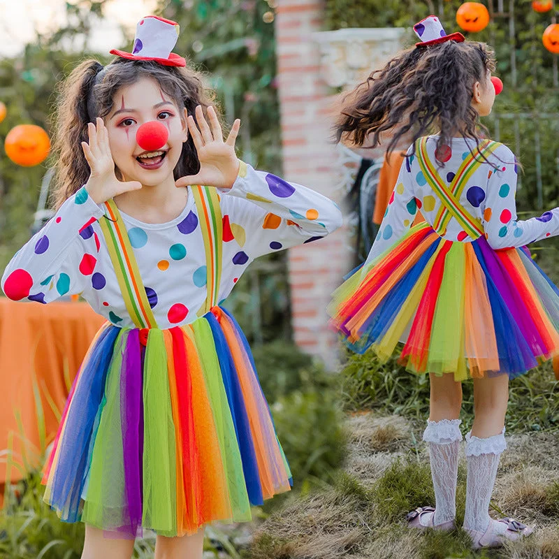 Mädchen Clownkostüm mit bunten Punkten und Tüllrock Nord Taschen