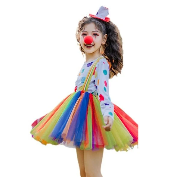Mädchen Clownkostüm mit bunten Punkten und Tüllrock Nord Taschen