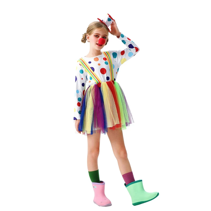 Mädchen Clownkostüm mit bunten Tüllröcken und Haaraccessoires Nord Taschen