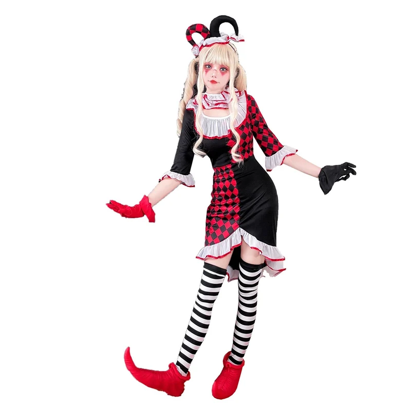 Mädchen Clownkostüm mit verspielt gestreiftem Strumpf und Hut Nord Taschen