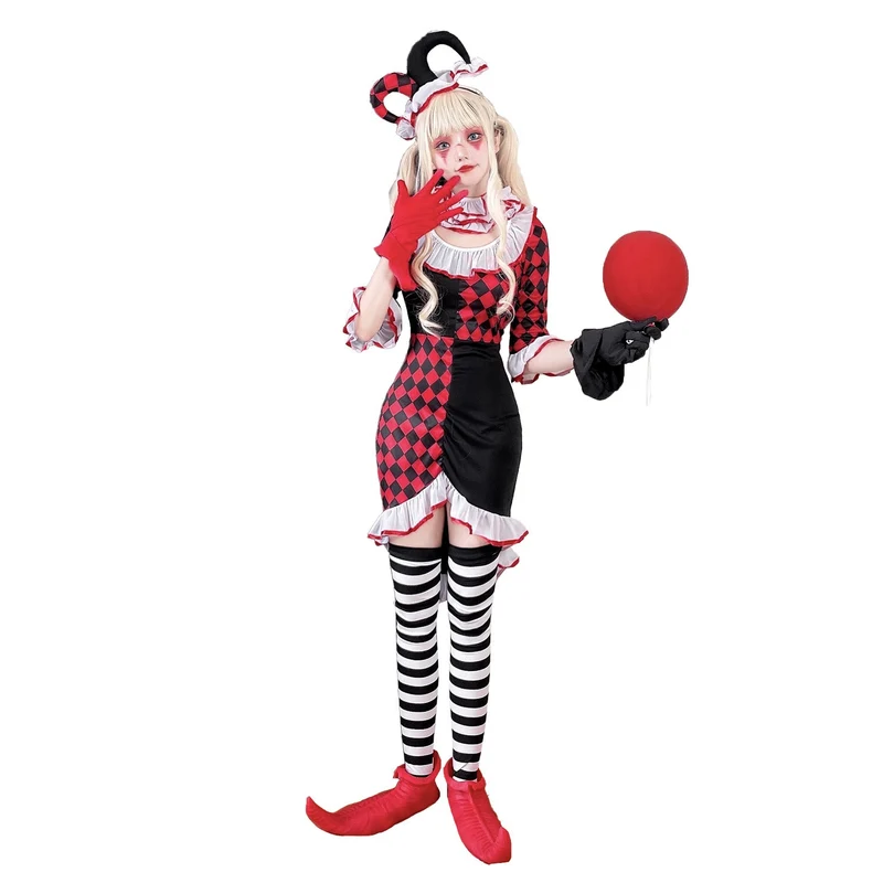 Mädchen Clownkostüm mit verspielt gestreiftem Strumpf und Hut Nord Taschen
