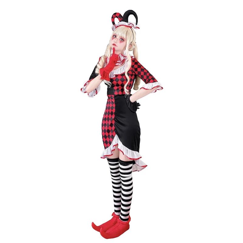 Mädchen Clownkostüm mit verspielt gestreiftem Strumpf und Hut Nord Taschen