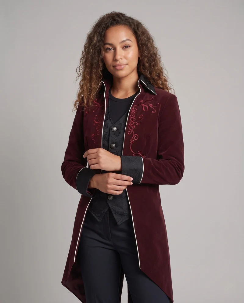 Damen Eleganter Gothic-Mantel mit kunstvollen Verzierungen Nord Taschen