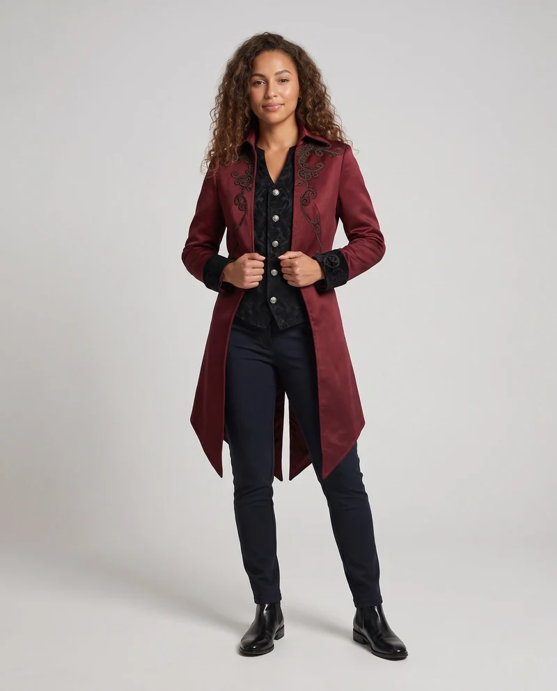 Damen eleganter Gothic-Mantel mit kunstvollen Verzierungen und asymmetrischem Saum Nord Taschen