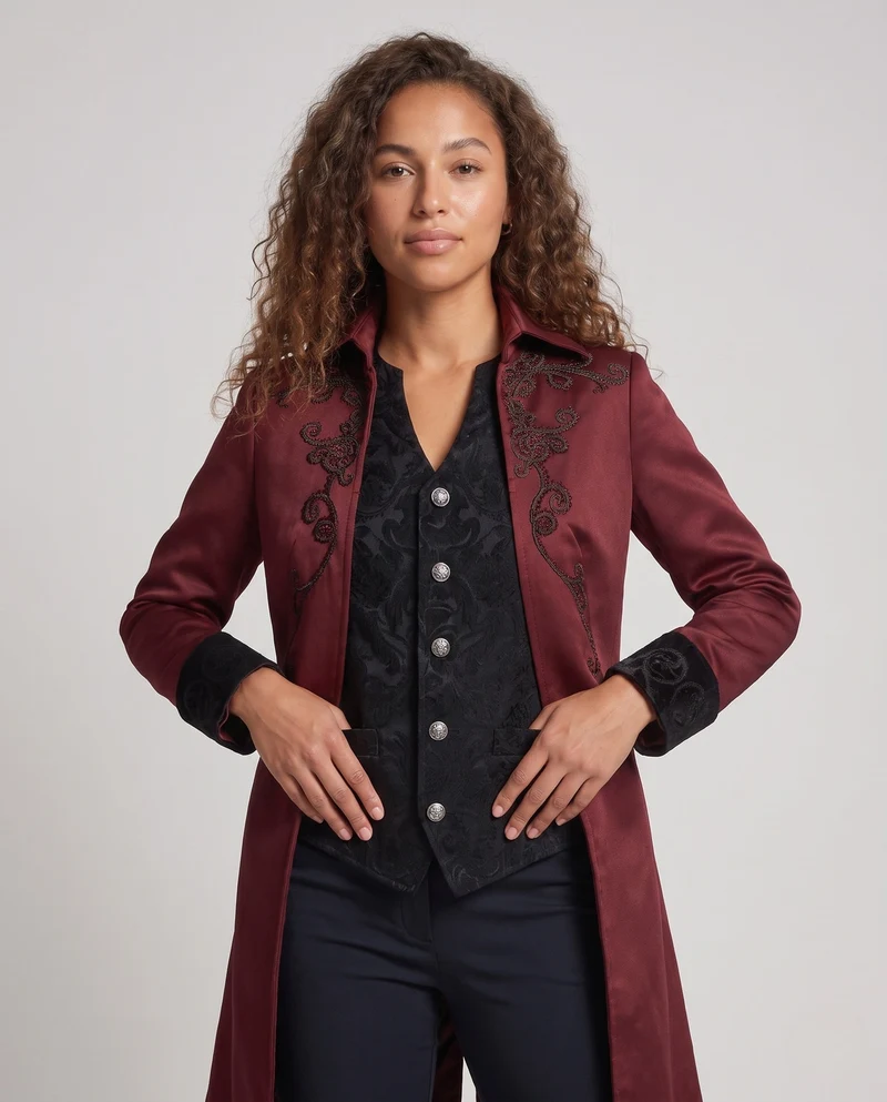 Damen eleganter Gothic-Mantel mit kunstvollen Verzierungen und asymmetrischem Saum Nord Taschen