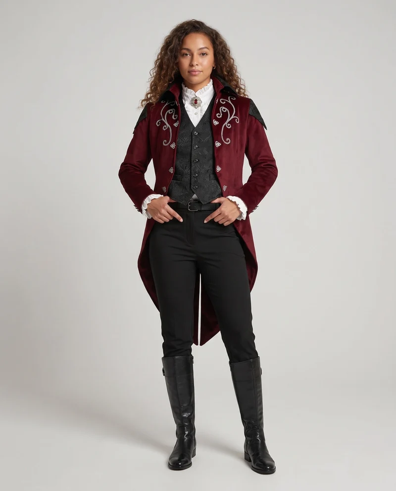Damen eleganter Gothic-Mantel mit kunstvollen Verzierungen und asymmetrischem Schnitt Nord Taschen