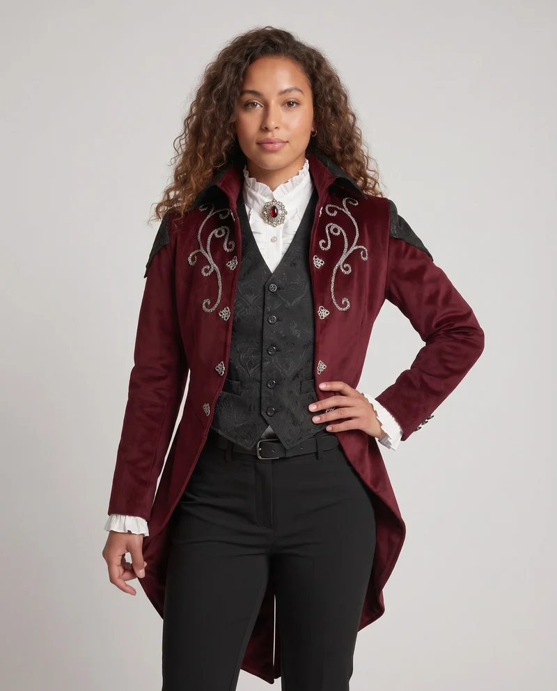 Damen eleganter Gothic-Mantel mit kunstvollen Verzierungen und asymmetrischem Schnitt Nord Taschen