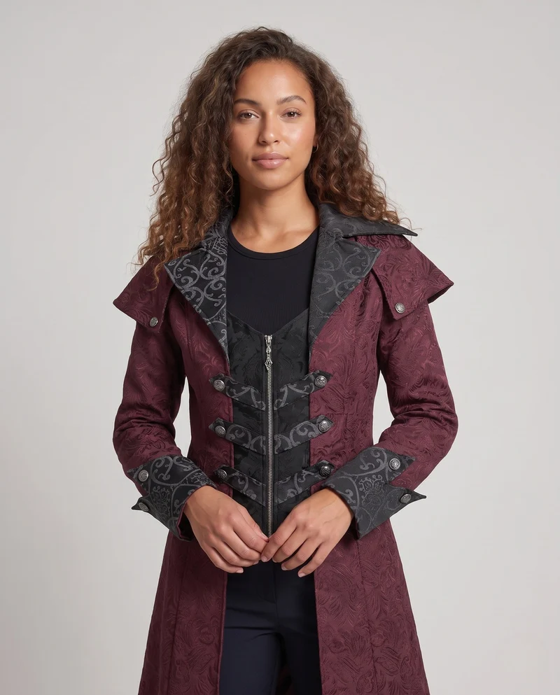 Damen Eleganter Gothik-Mantel mit floralem Muster und hohem Kragen Nord Taschen