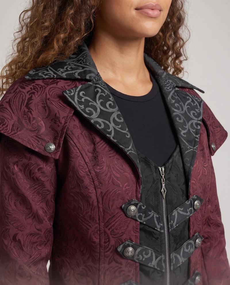 Damen Eleganter Gothik-Mantel mit floralem Muster und hohem Kragen Nord Taschen