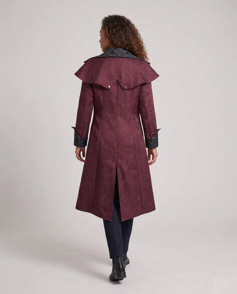 Damen Eleganter Gothik-Mantel mit floralem Muster und hohem Kragen Nord Taschen