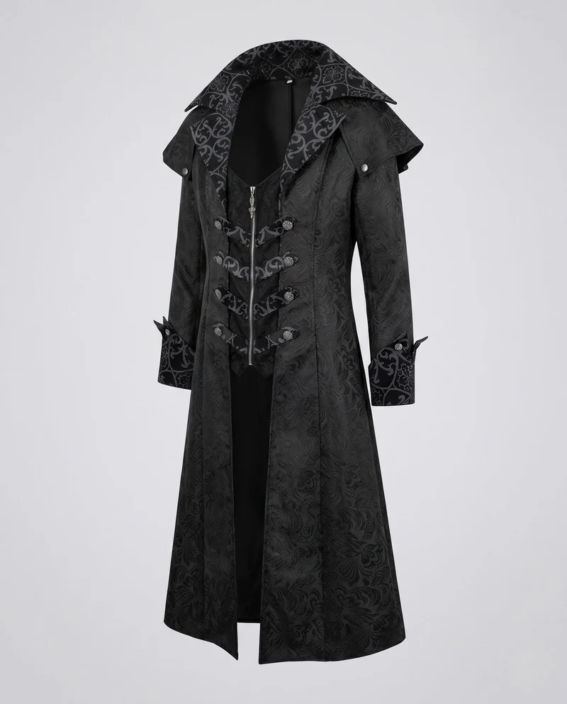 Damen Eleganter Gothik-Mantel mit floralem Muster und hohem Kragen Nord Taschen