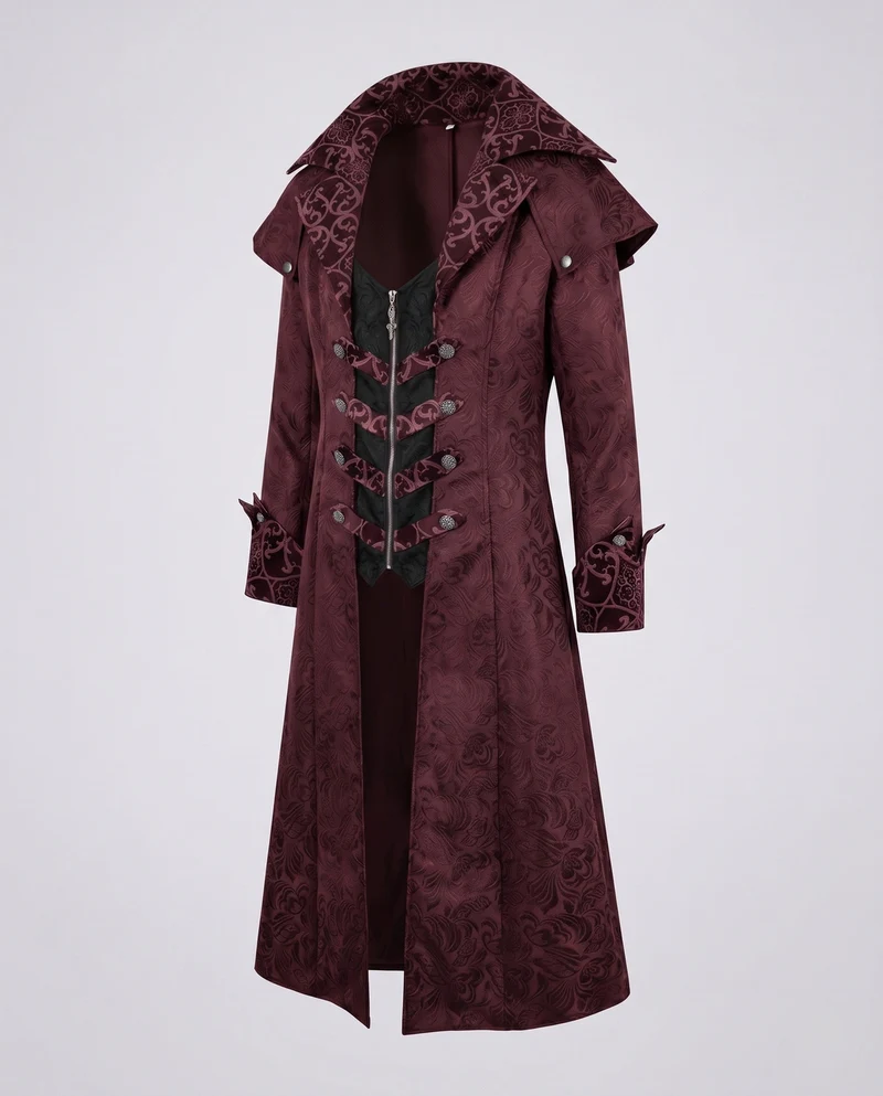 Damen Eleganter Gothik-Mantel mit floralem Muster und hohem Kragen Nord Taschen