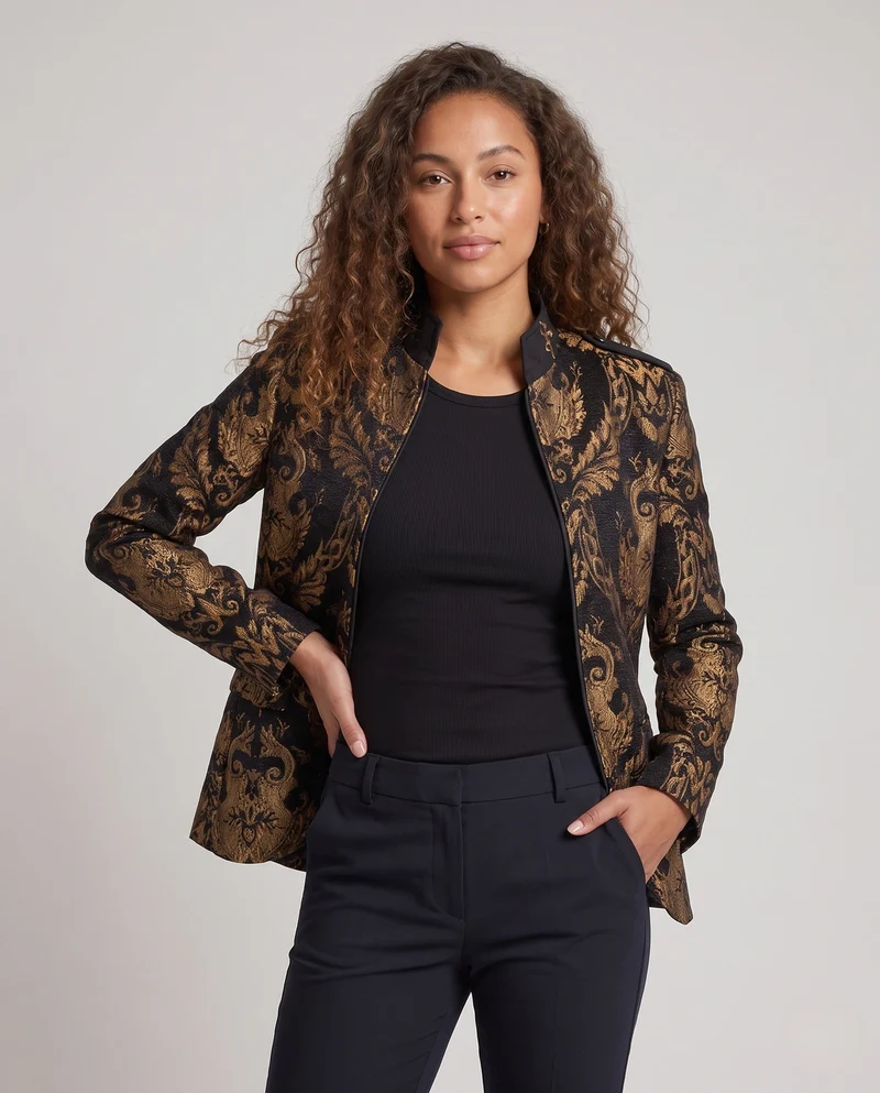 Damen Eleganter Jacquard-Mantel mit kunstvollen Verzierungen Nord Taschen