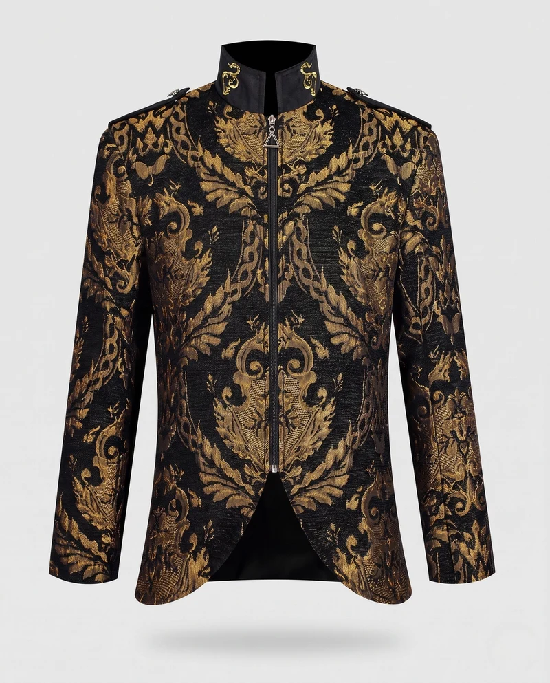 Damen Eleganter Jacquard-Mantel mit kunstvollen Verzierungen Nord Taschen