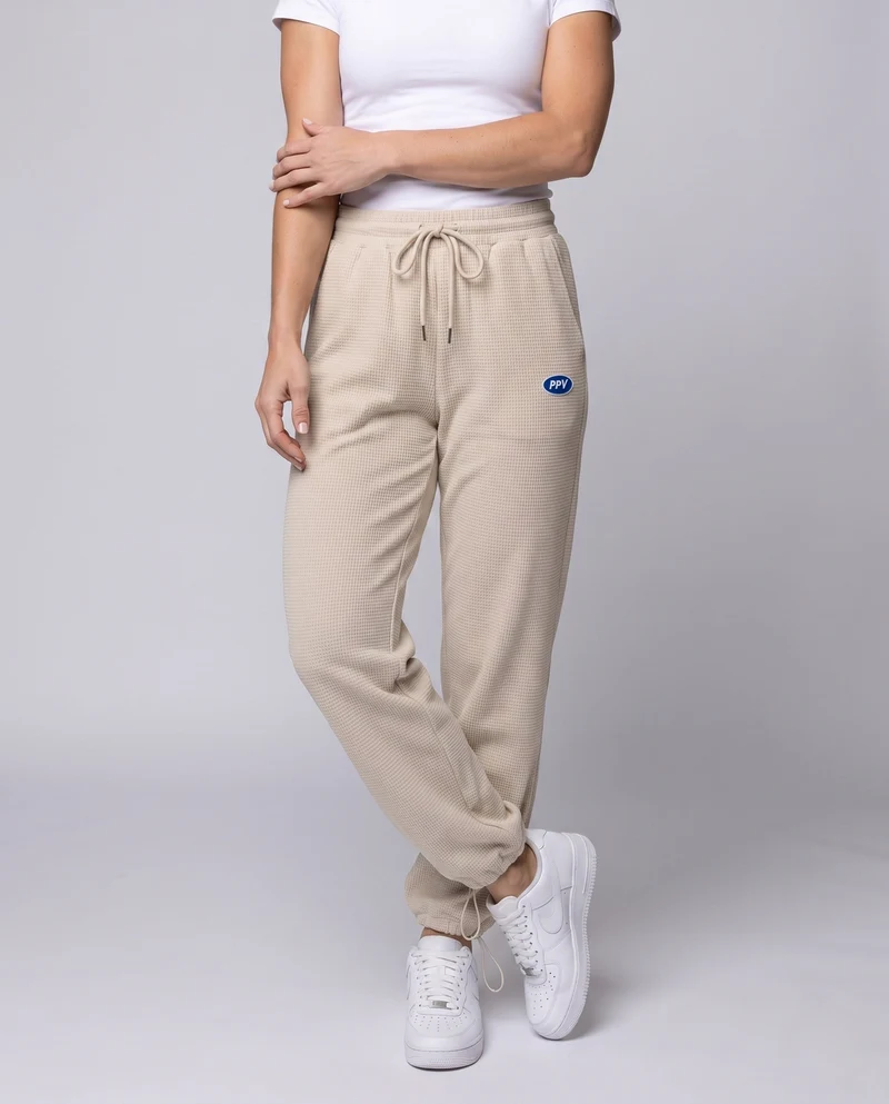 Frauen lockere Cord-Jogginghosen mit Patchwork-Seitenstreifen, elastischem Bund und Bündchen Nord Taschen