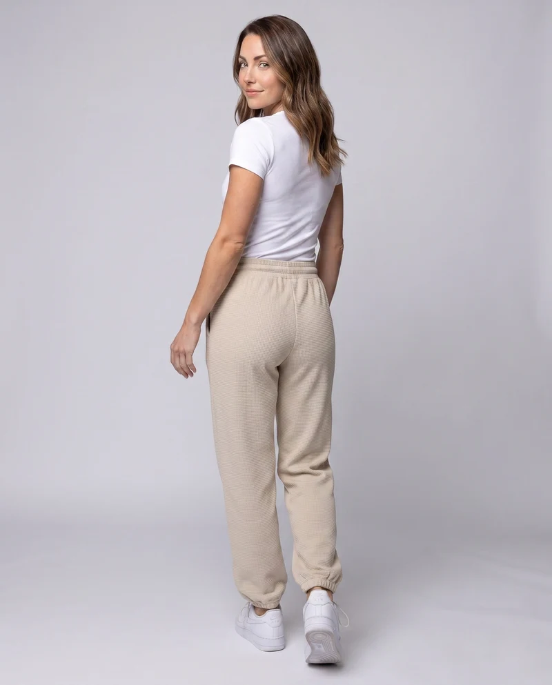 Frauen lockere Cord-Jogginghosen mit Patchwork-Seitenstreifen, elastischem Bund und Bündchen Nord Taschen