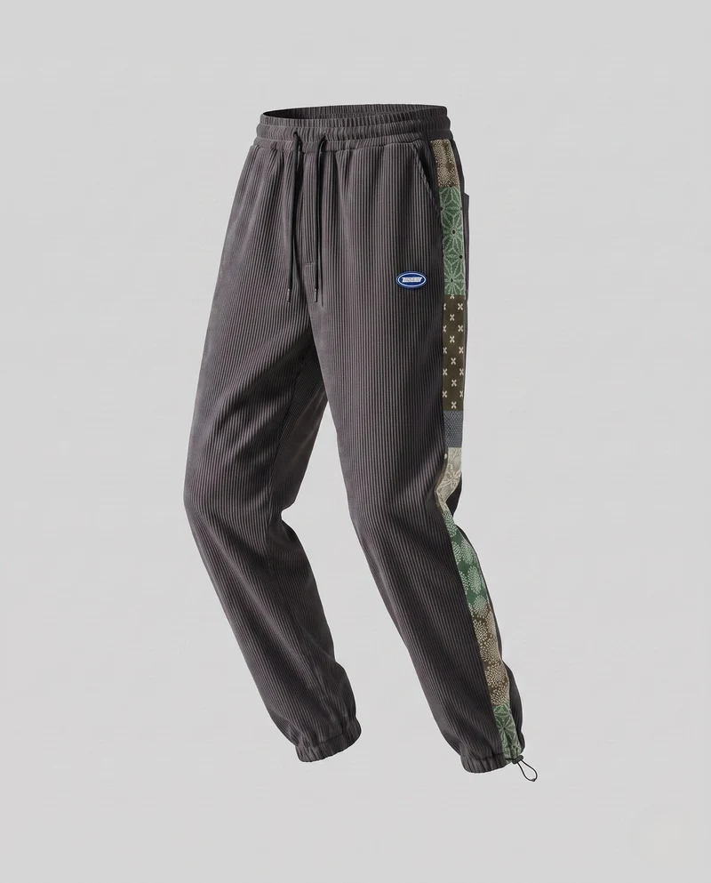 Frauen lockere Cord-Jogginghosen mit Patchwork-Seitenstreifen, elastischem Bund und Bündchen Nord Taschen