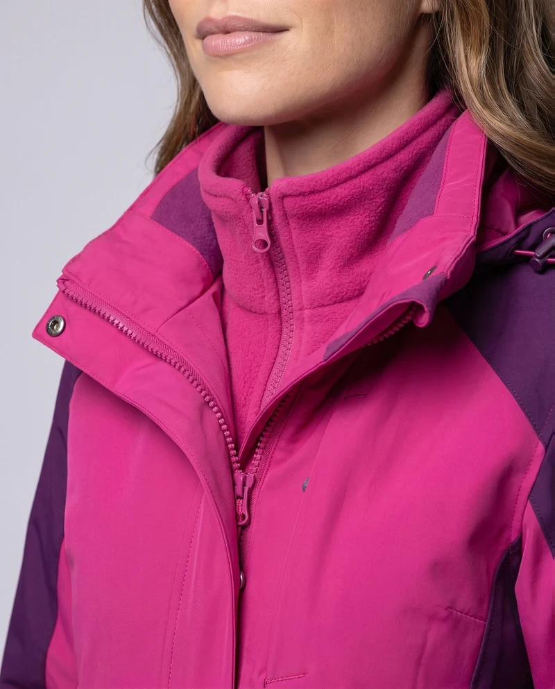 Damen multifunktionale Softshell Outdoorjacke Set mit Fleece Innenjacke und funktionalen Hosen Nord Taschen