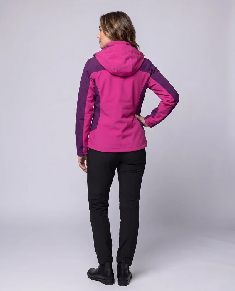Damen multifunktionale Softshell Outdoorjacke Set mit Fleece Innenjacke und funktionalen Hosen Nord Taschen
