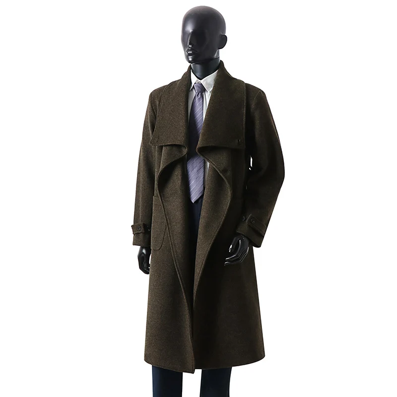Herren Eleganter Langmantel aus Wollmix mit großzügigem Schalkragen und Krempelmanschetten Nord Taschen