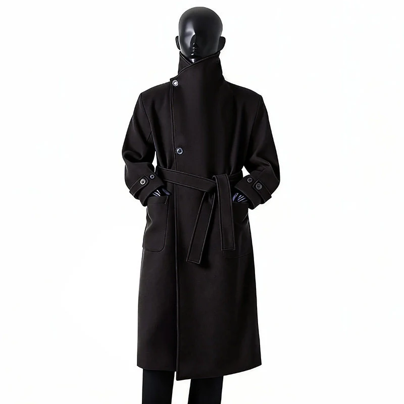 Herren Eleganter Langmantel aus Wollmix mit großzügigem Schalkragen und Krempelmanschetten Nord Taschen