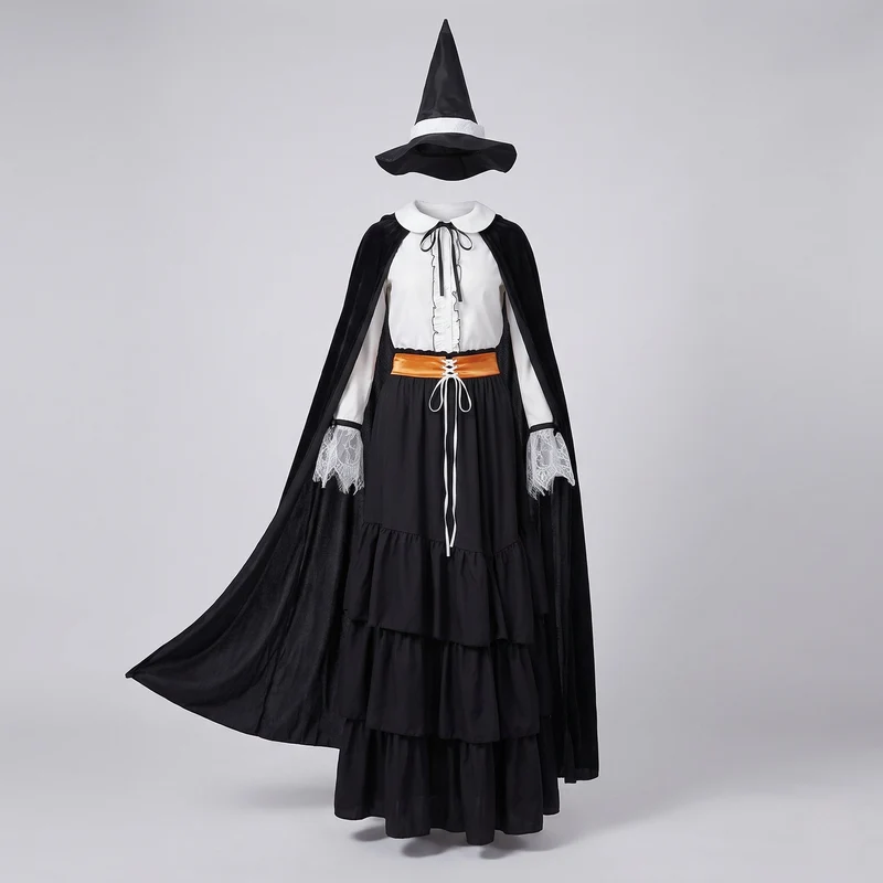 Damen Hexenkostüm mit voluminösem Cape und detailreicher Bluse Nord Taschen