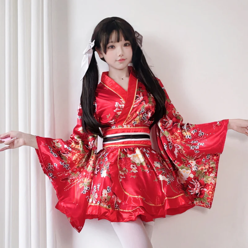 Damen Kimono-Kleid mit eleganter Schärpe und weitem Ärmel Nord Taschen