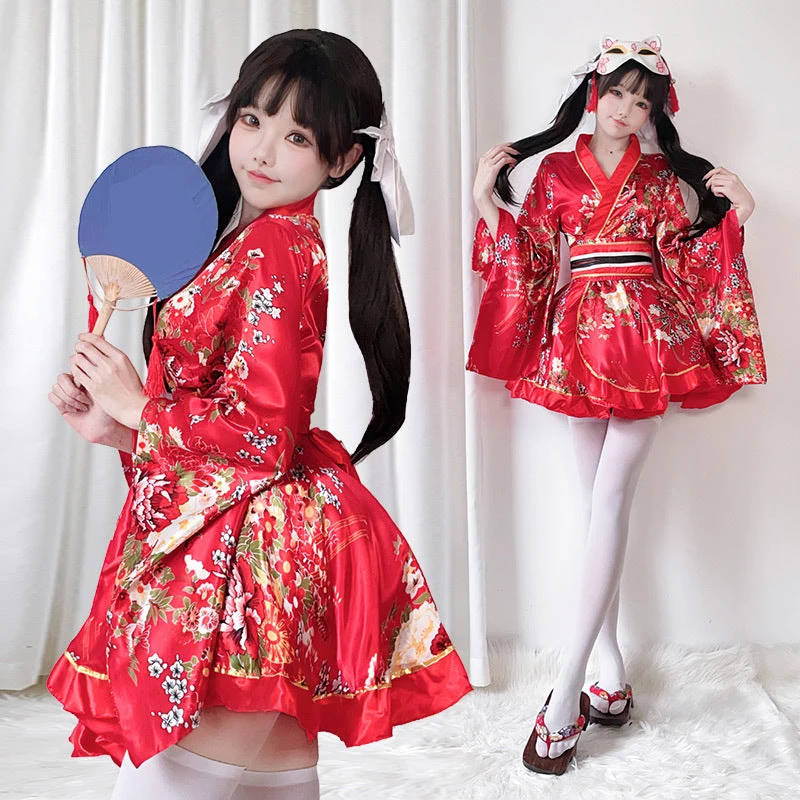 Damen Kimono-Kleid mit eleganter Schärpe und weitem Ärmel Nord Taschen