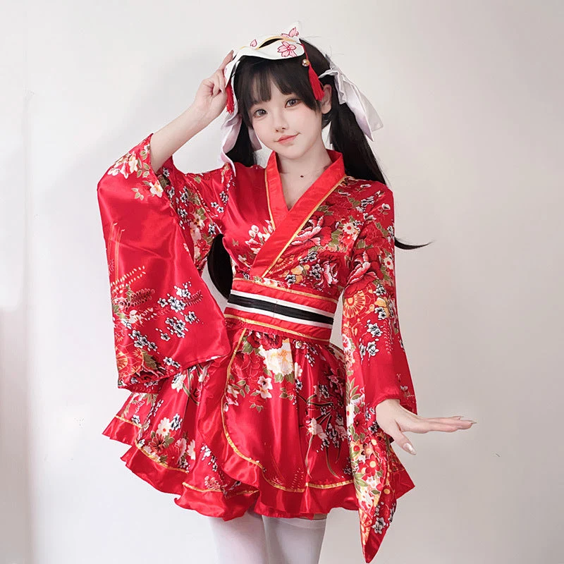 Damen Kimono-Kleid mit eleganter Schärpe und weitem Ärmel Nord Taschen