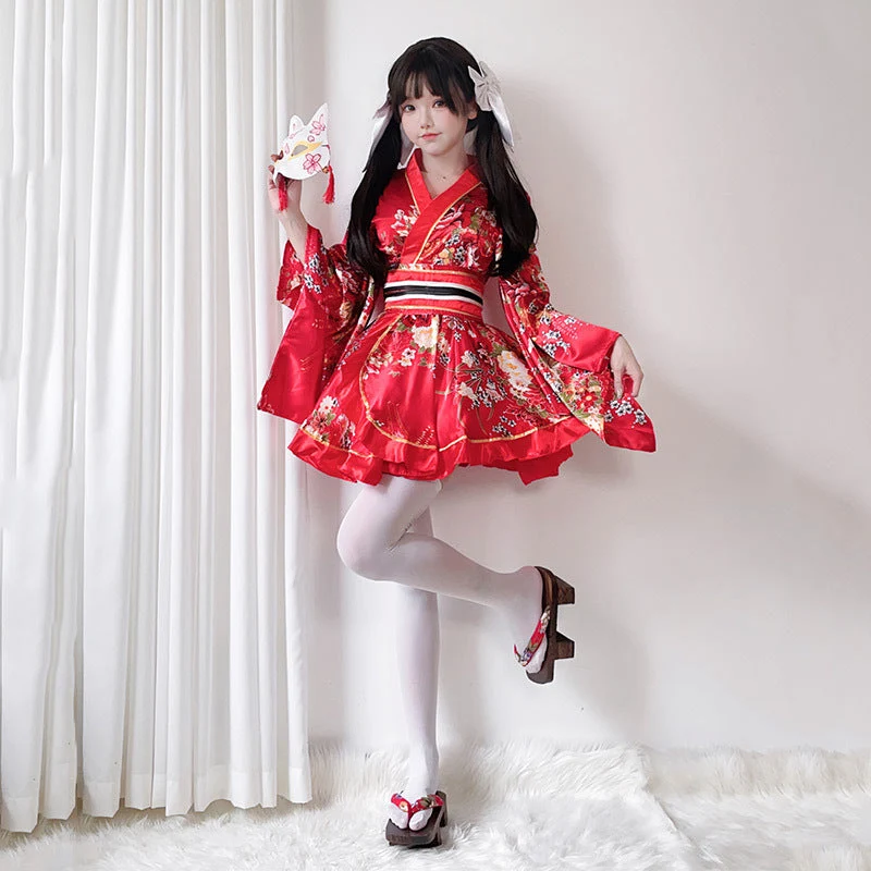 Damen Kimono-Kleid mit eleganter Schärpe und weitem Ärmel Nord Taschen
