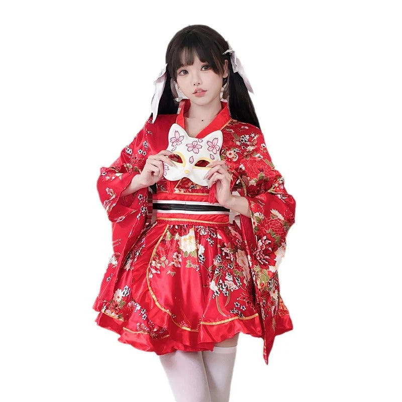 Damen Kimono-Kleid mit eleganter Schärpe und weitem Ärmel Nord Taschen