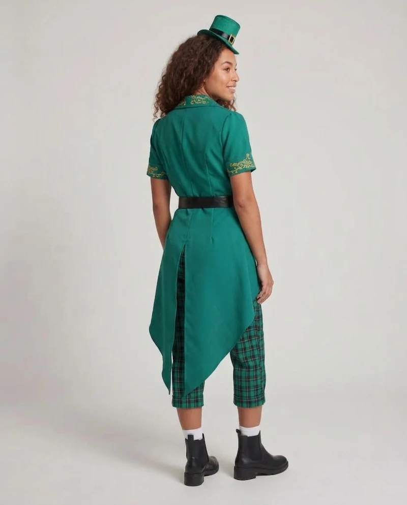 Damen Kostüm als irische Leprechaun mit elegantem Blazerschnitt und Karomuster Nord Taschen