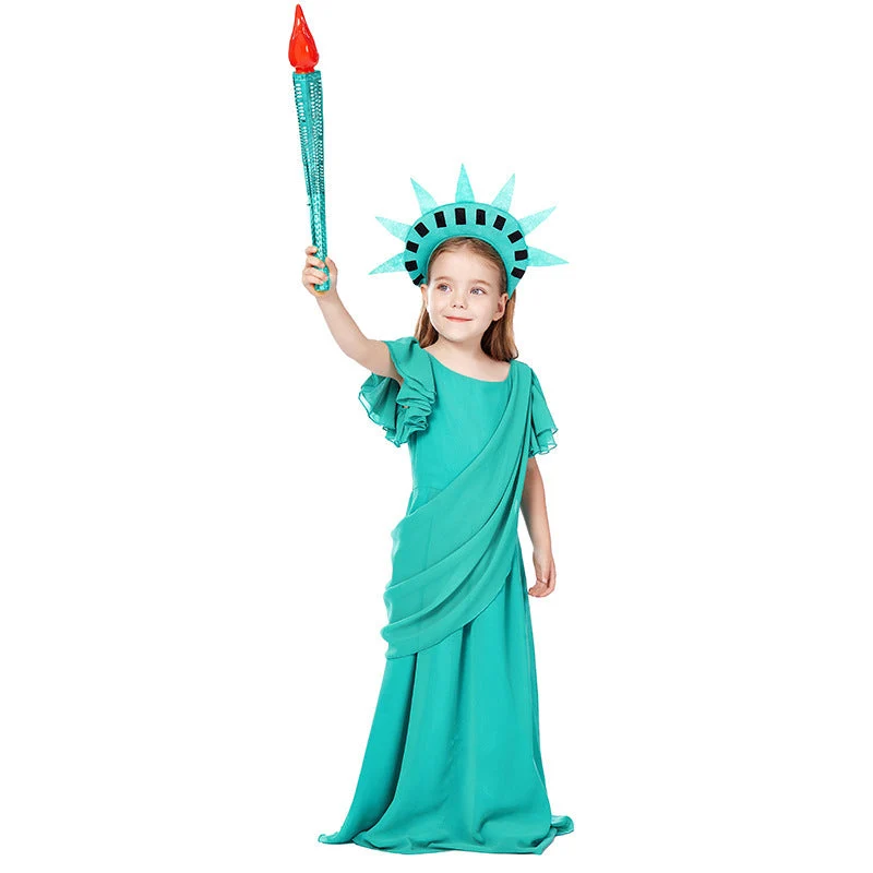 Mädchen Kostüm als Freiheitsstatue mit elegantem Kleid und Accessoires Nord Taschen