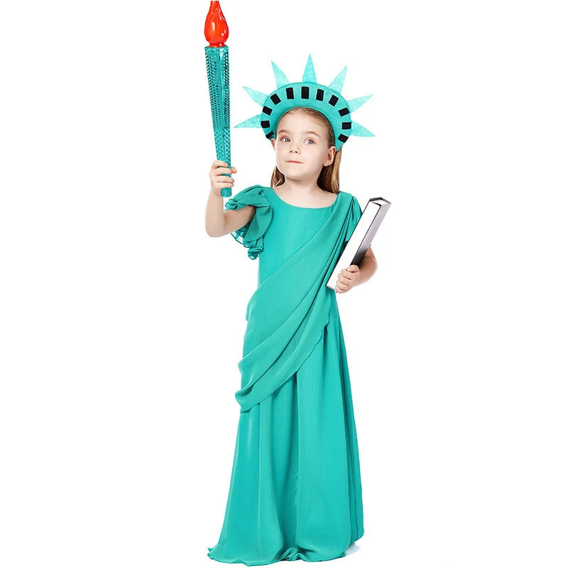 Mädchen Kostüm als Freiheitsstatue mit elegantem Kleid und Accessoires Nord Taschen