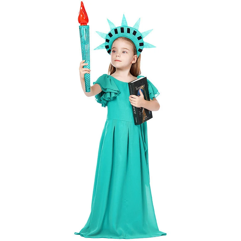 Mädchen Kostüm als Freiheitsstatue mit elegantem Kleid und Accessoires Nord Taschen