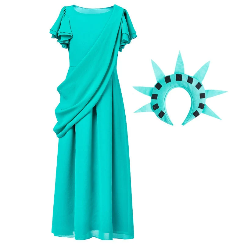 Mädchen Kostüm als Freiheitsstatue mit elegantem Kleid und Accessoires Nord Taschen