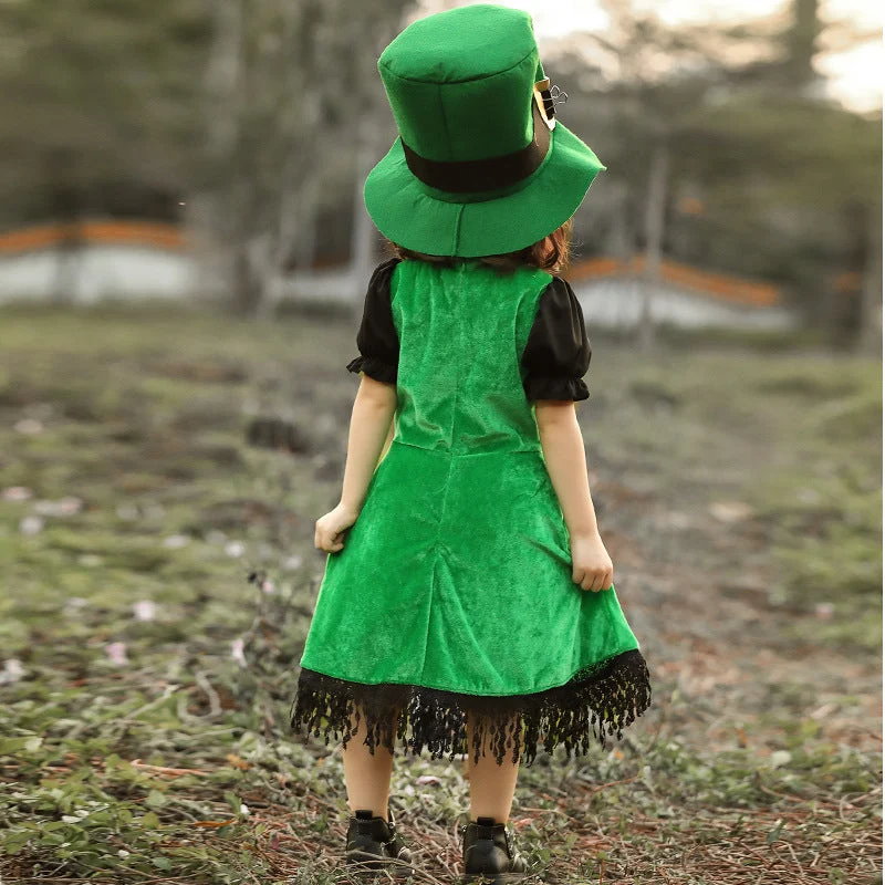 Mädchen Kostüm als irische Leprechaun mit voluminösem Rock und hohem Hut Nord Taschen