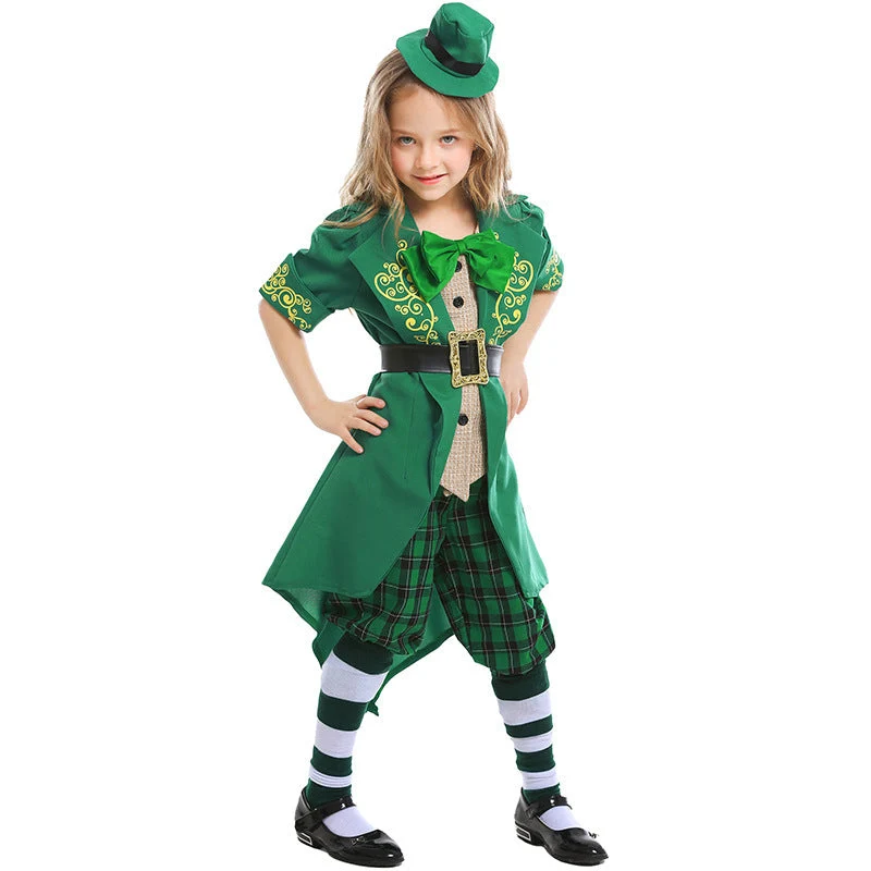 Mädchen Kostüm als irischer Leprechaun mit Hut und Schürze Nord Taschen