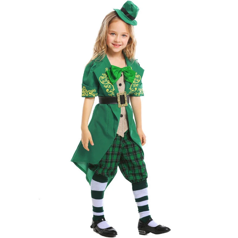 Mädchen Kostüm als irischer Leprechaun mit Hut und Schürze Nord Taschen