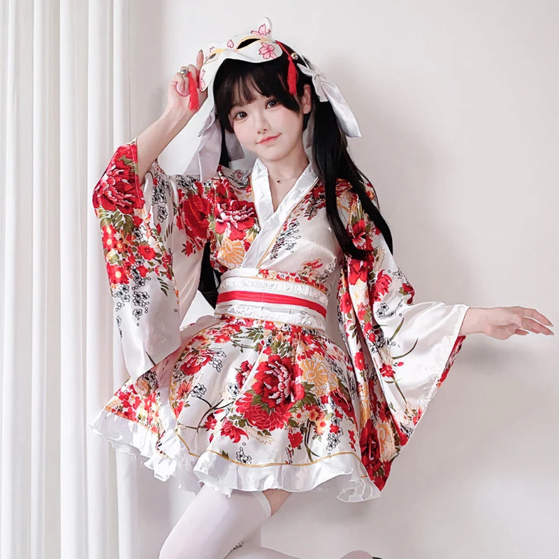 Damen traditionelles Kimono-Kleid mit fließendenÄrmeln und floralem Muster Nord Taschen