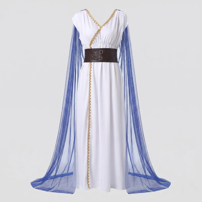 Damen Antikes griechisches Göttinnenkleid mit schimmerndem Umhang und verzierten Accessoires Nord Taschen