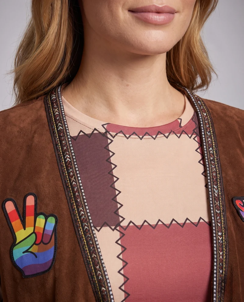 Damen Boho-Chic Freizeitanzug mit Fransen und bunten Mustern Nord Taschen