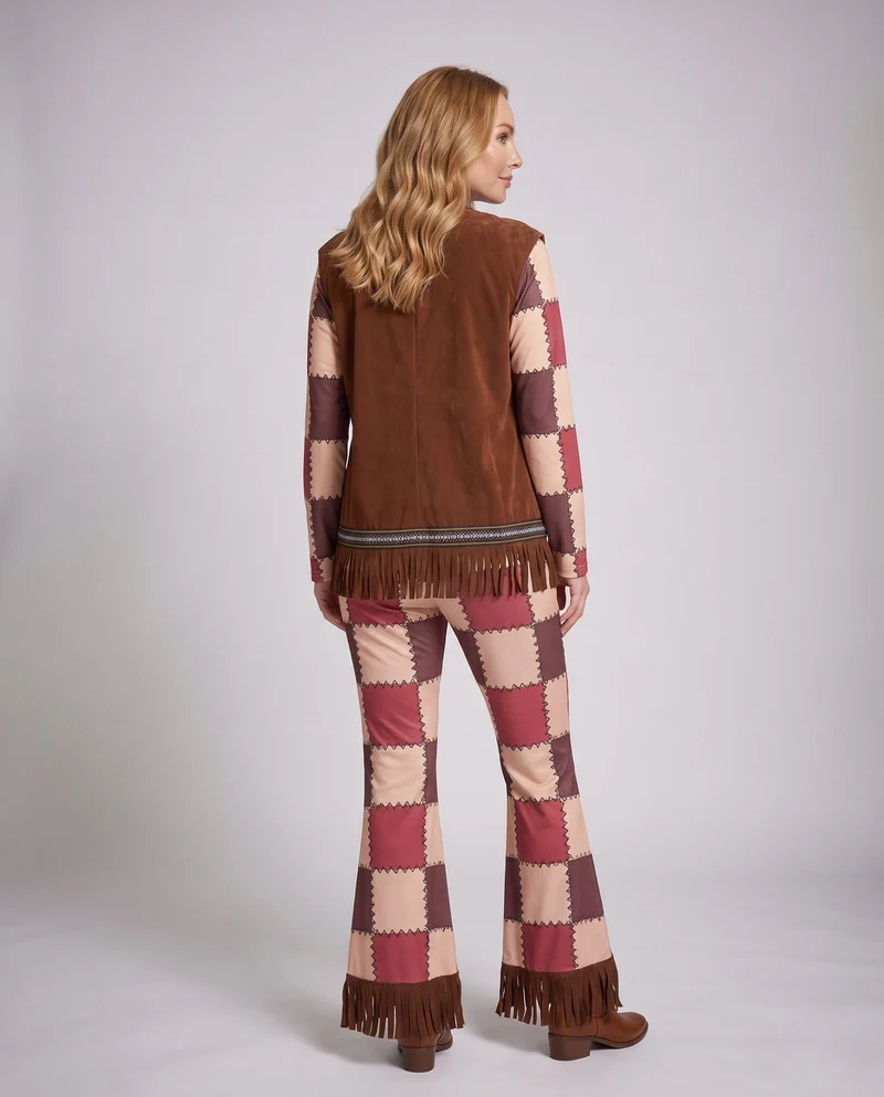 Damen Boho-Chic Freizeitanzug mit Fransen und bunten Mustern Nord Taschen