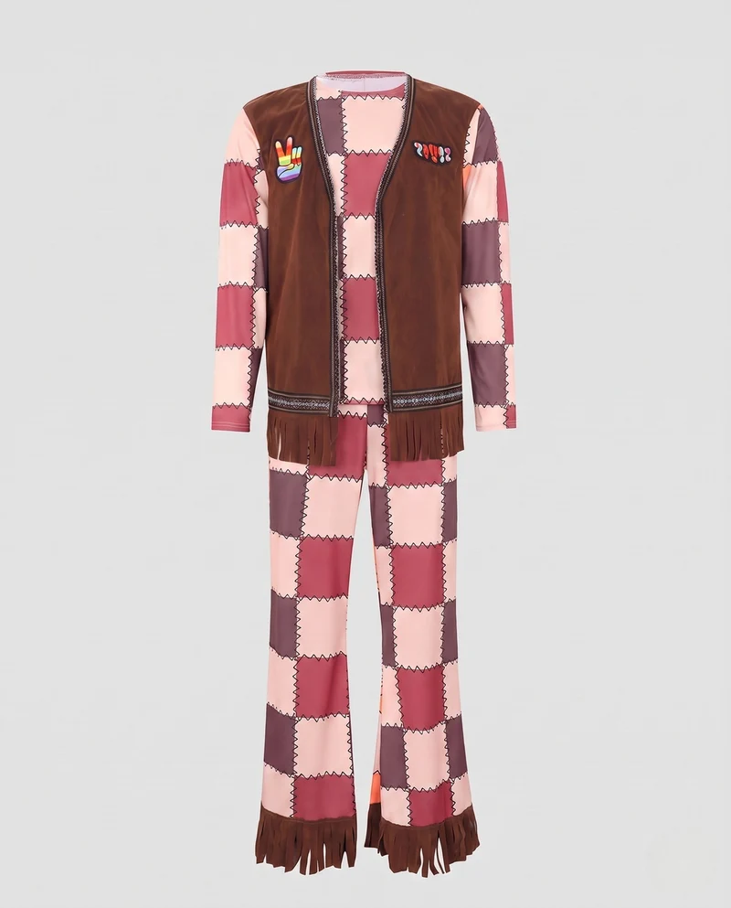 Damen Boho-Chic Freizeitanzug mit Fransen und bunten Mustern Nord Taschen