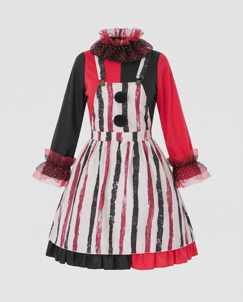 Damen Clown-Kostüm mit verspieltem Rüschendetail und hochgeschlossenem Kragen Nord Taschen