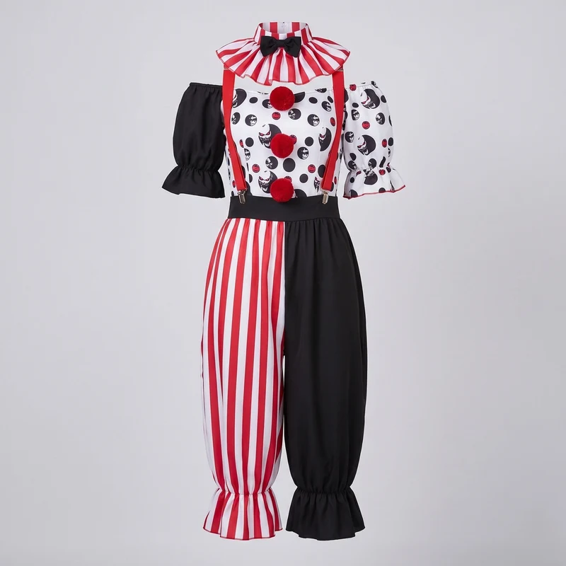 Damen Clownkostüm mit gestreiftem Design und verspielten Akzenten Nord Taschen