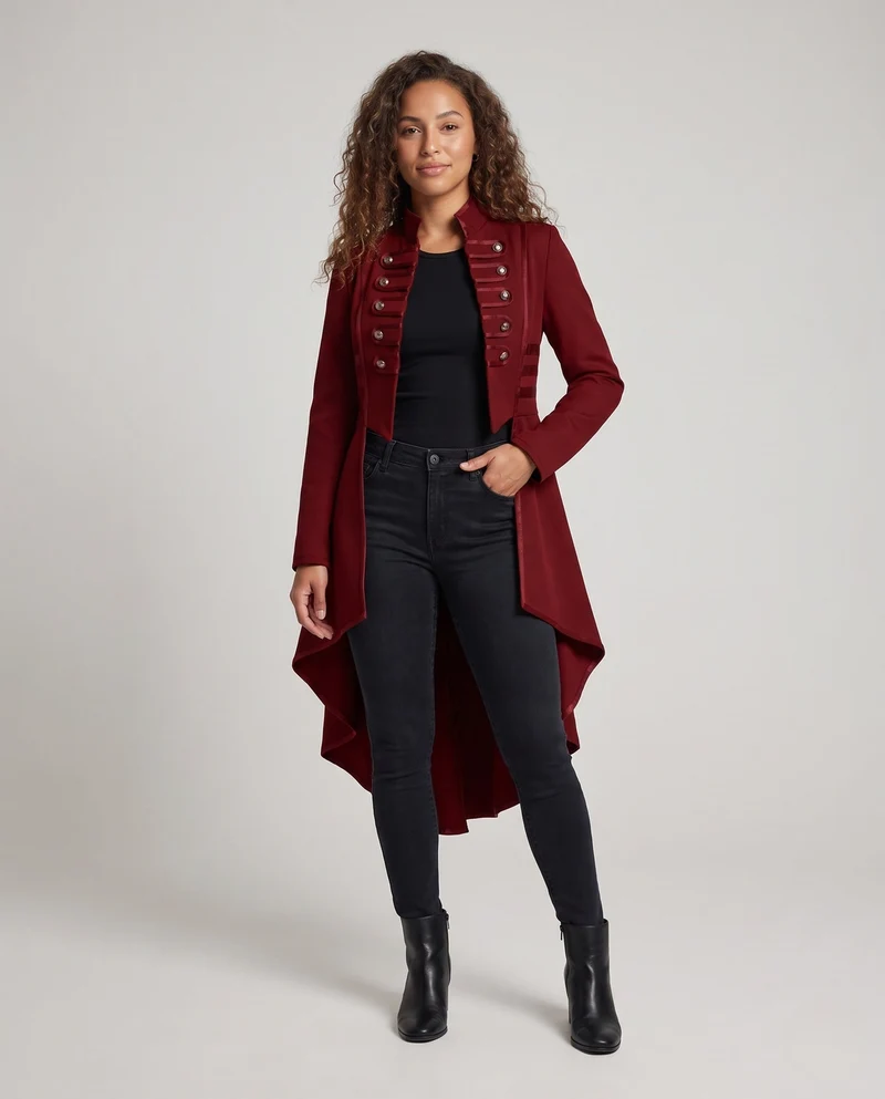 Damen Eleganter Kapuzenmantel mit asymmetrischem Saum und kunstvollen Knöpfen Nord Taschen