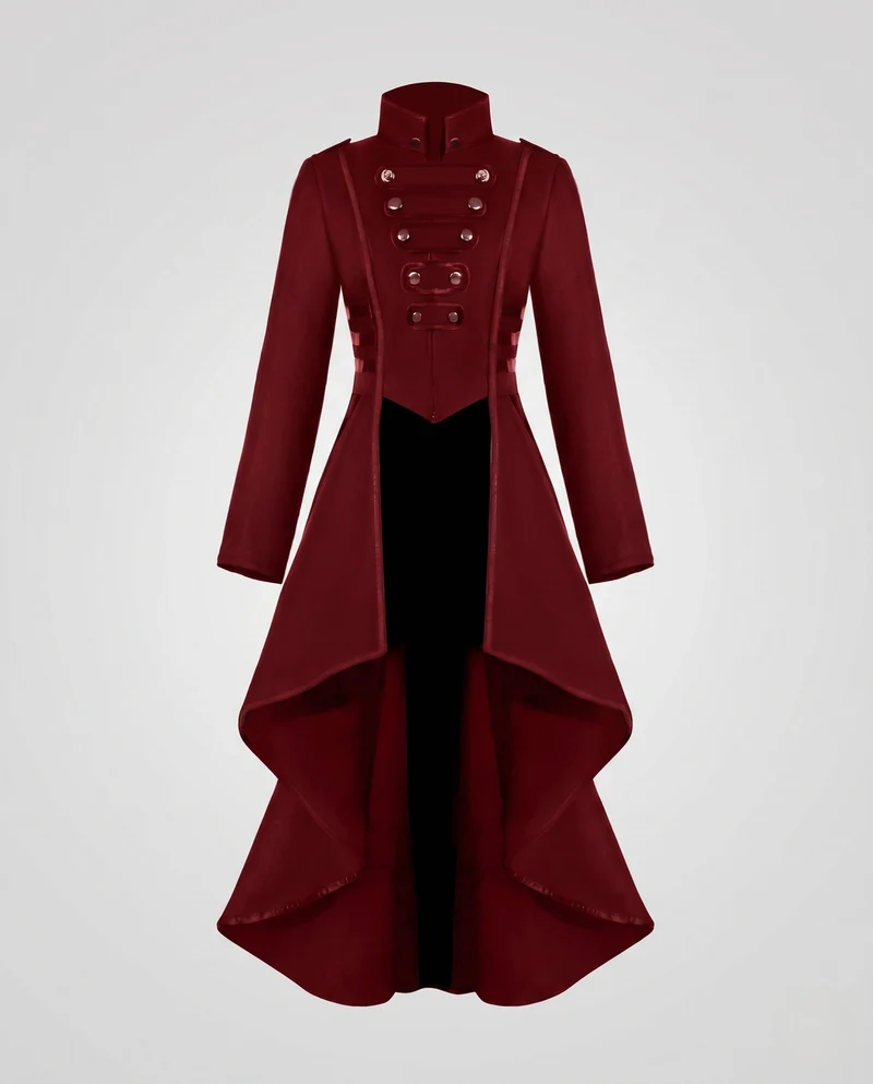 Damen Eleganter Kapuzenmantel mit asymmetrischem Saum und kunstvollen Knöpfen Nord Taschen
