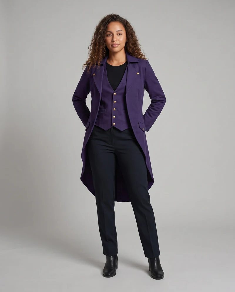 Damen Eleganter Kapuzenmantel mit asymmetrischem Saum und kunstvollen Verzierungen Nord Taschen
