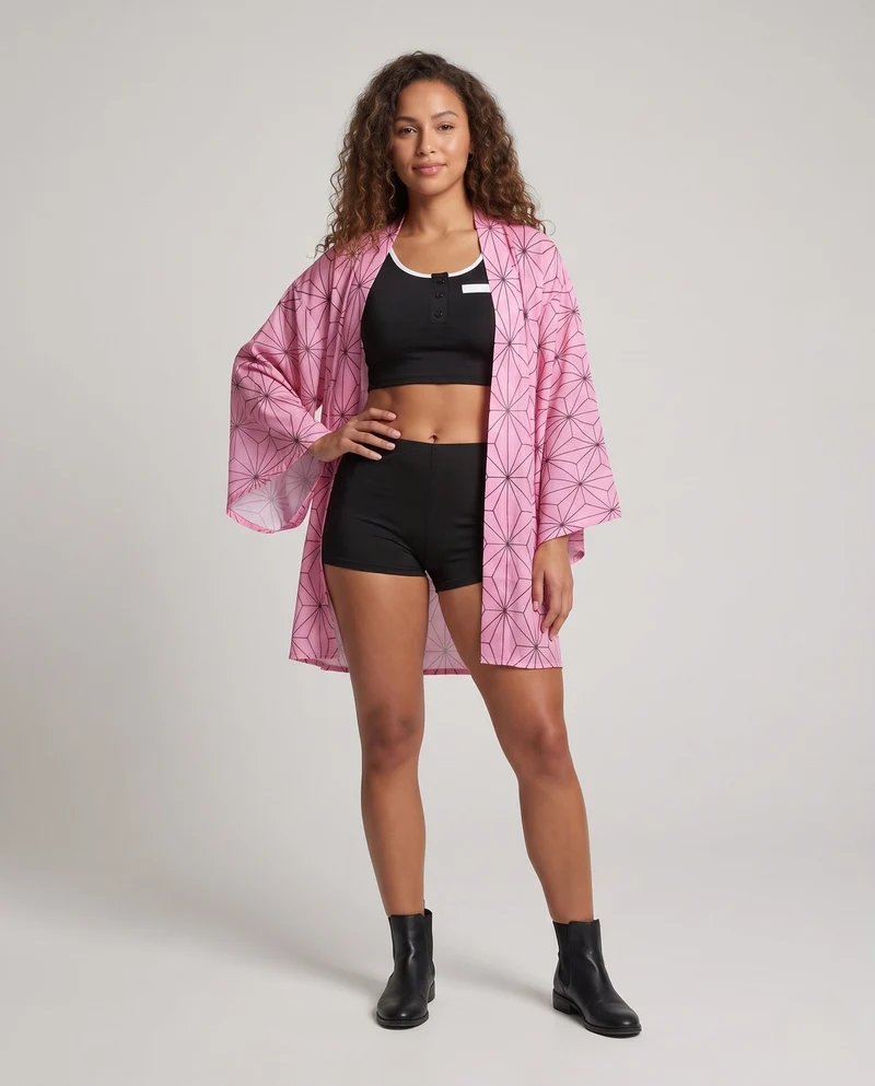 Damen Eleganter Kimono mit modernem geometrischen Muster Nord Taschen